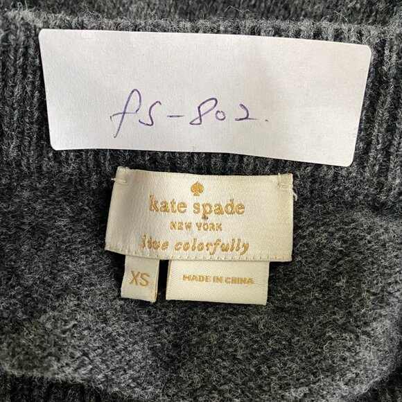 Kate Spade Sweater Bow Wool Gray Black Sheep Leather Elbow Patch Women's XS - Picture 2 of 8